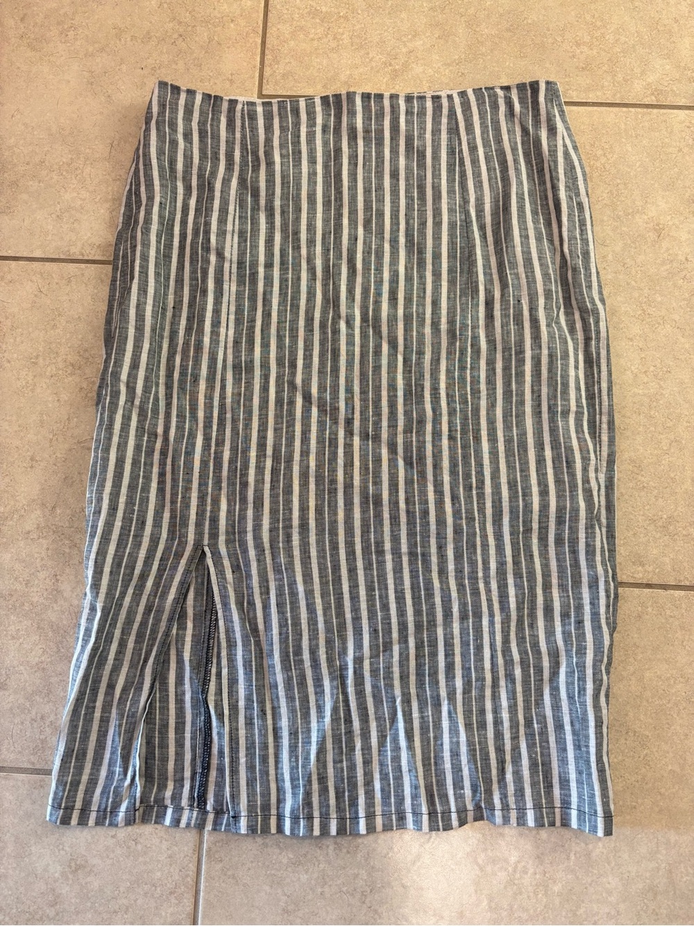 ANTONIO MELANI Blue and White Striped Midi Skirt with Side Slit